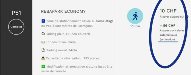 ResaPark Parking Aéroport de Genève paiement