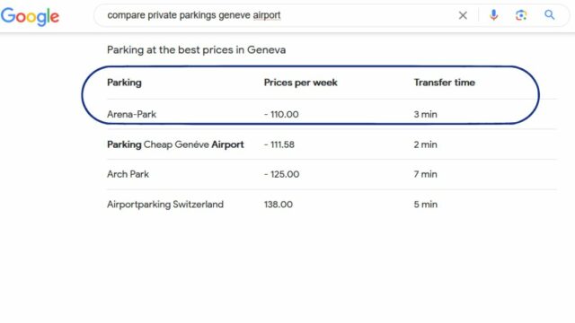 Comparison of private parking lots at Geneva airport - July 2024
